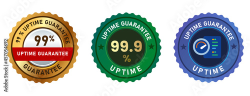 uptime guarantee 99 percent server web hosting network emblem seal sticker badge in gold blue and green