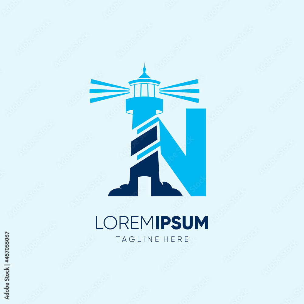 Letter N Lighthouse Logo Design Vector Icon Graphic Emblem Illustration Letter N Lighthouse Logo Design Vector Icon Graphic Emblem Illustration