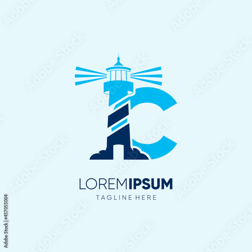 Letter C Lighthouse Logo Design Vector Icon Graphic Emblem Illustration