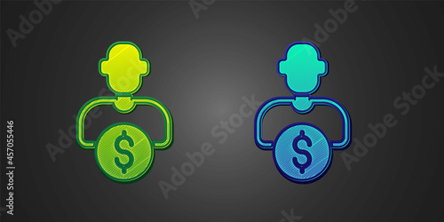 Green and blue Business investor or capital providers icon isolated on black background. Vector