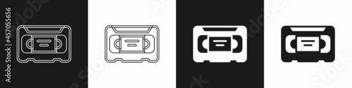 Set VHS video cassette tape icon isolated on black and white background. Vector