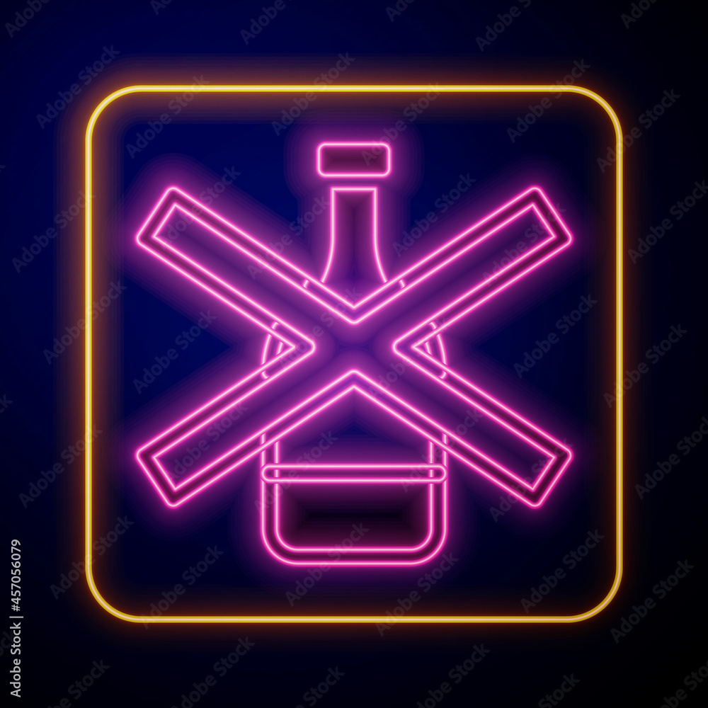 Glowing neon No alcohol icon isolated on black background. Prohibiting alcohol beverages. Forbidden symbol with beer bottle glass. Vector Glowing neon No alcohol icon isolated on black background. Prohibiting alcohol beverages. Forbidden symbol with beer bottle glass. Vector