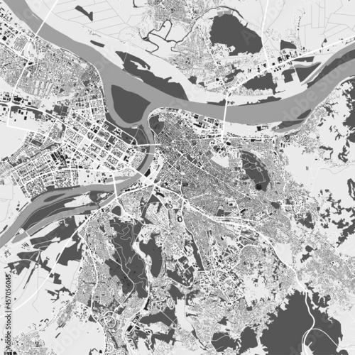 Urban city map of Belgrade. Vector poster. Black grayscale street map.