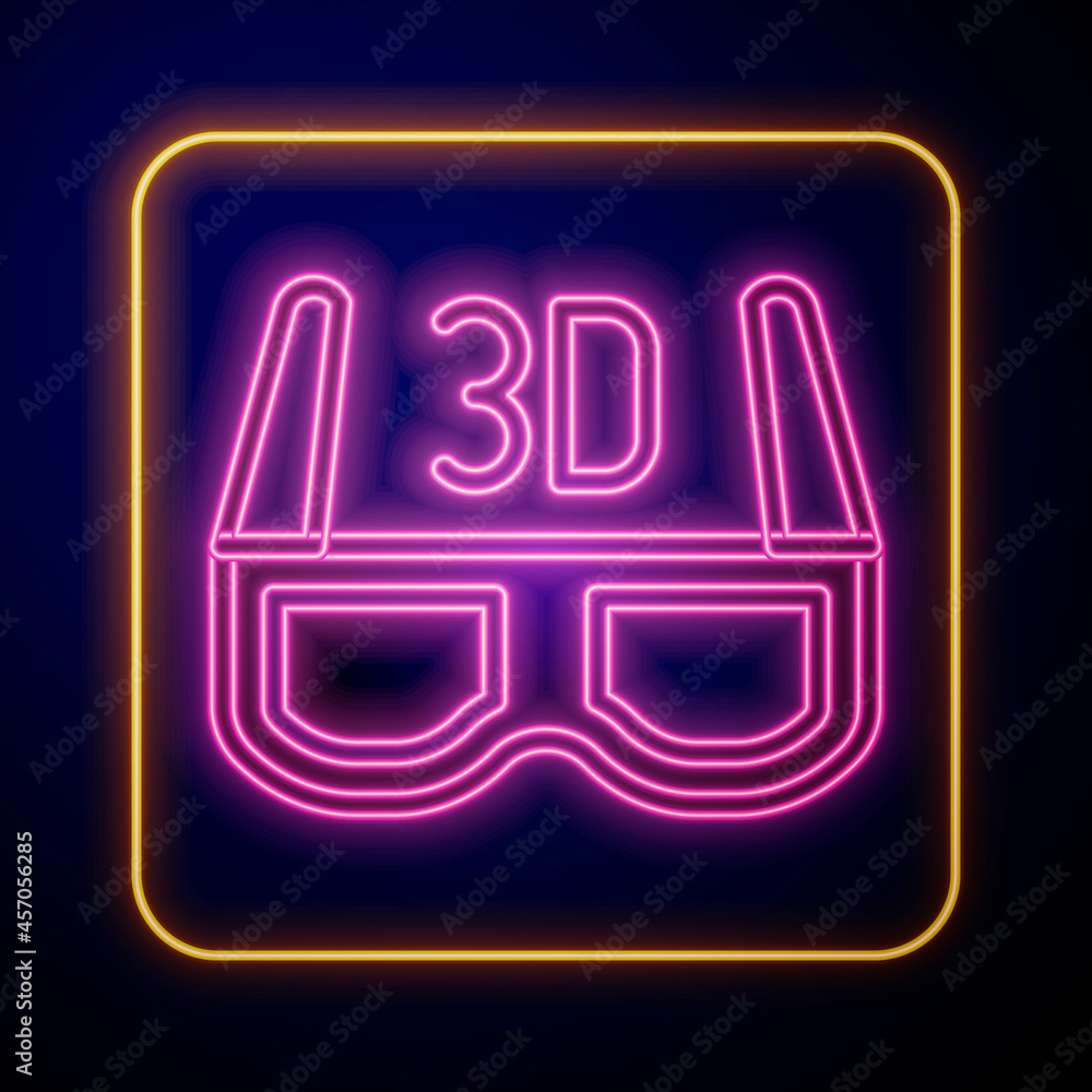 Glowing neon 3D cinema glasses icon isolated on black background. Vector Glowing neon 3D cinema glasses icon isolated on black background. Vector