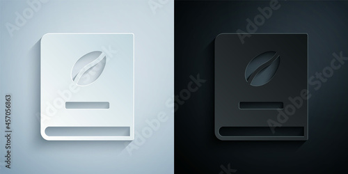 Paper cut Coffee book icon isolated on grey and black background. Paper art style. Vector
