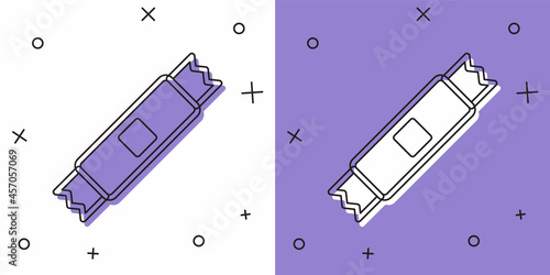 Set Sugar stick packets icon isolated on white and purple background. Blank individual package for bulk food products as coffee, salt, spices. Vector