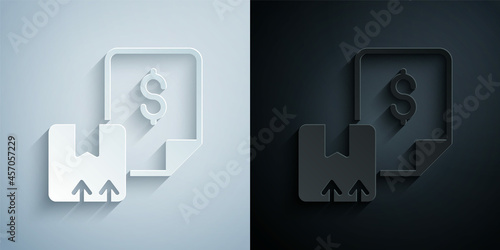 Paper cut Waybill icon isolated on grey and black background. Paper art style. Vector