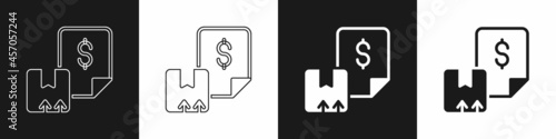 Set Waybill icon isolated on black and white background. Vector