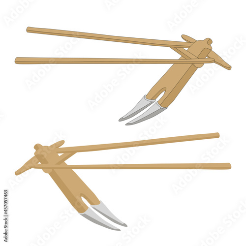 Set of agricultural manual plow plougher plough Indian ancient wooden plough vector image