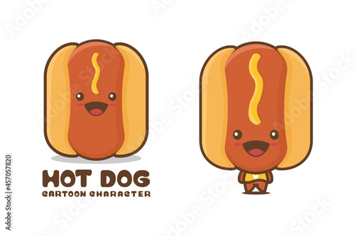 cute hot dog mascot, food cartoon illustration
