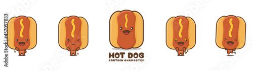 cute hot dog mascot, food cartoon illustration, with different facial expressions and poses