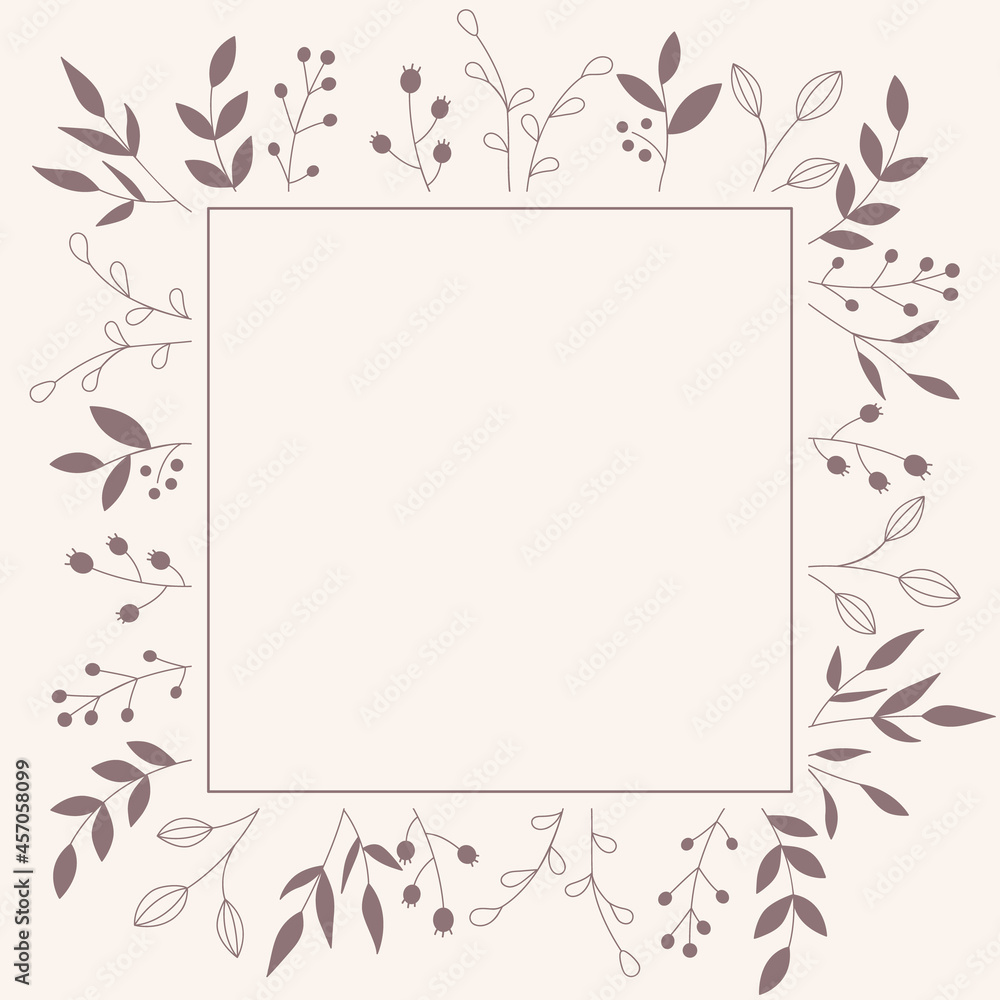Brown botanical frame design. Leaf and floral Frame For Wedding Invitations, Greenery Clipart, Frame, Green PNG, logo and identity template.
