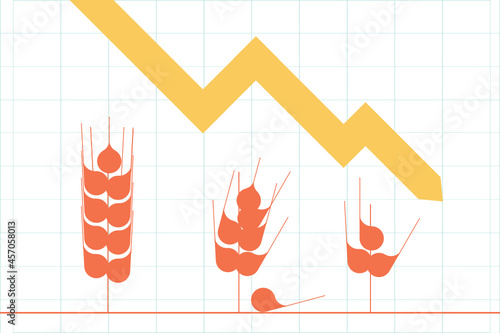 Food crisis illustration. Graph showing decline of cereal production and harvest. Vector.