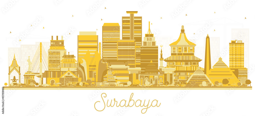 Naklejka premium Surabaya Indonesia City Skyline with Golden Buildings Isolated on White.