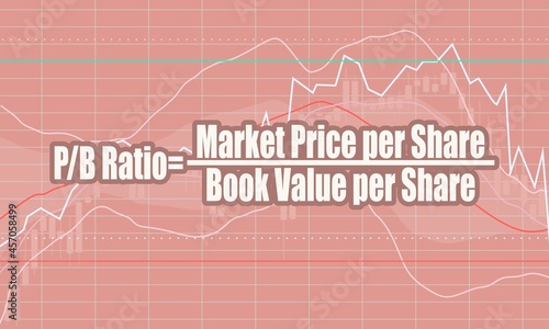 PB ratio calculating formula and financial market chart.
