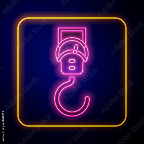 Glowing neon Spring scale icon isolated on black background. Balance for weighing. Determination of weight. Vector