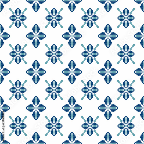 Seamless folk traditional art pattern Mediterranian Scandinavian blue repetitive floral design Retro style arrangement ornament for textile design, wallpaper , decor interior, garment © HoyaBouquet