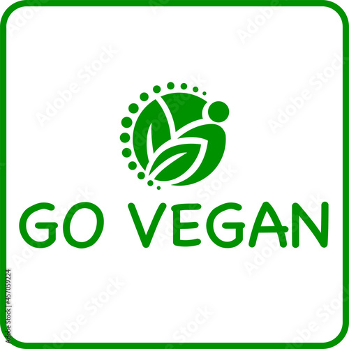 Go vegan vector logo or icon, white background go vegan logo