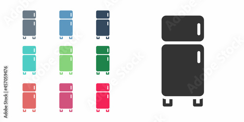 Black Refrigerator icon isolated on white background. Fridge freezer refrigerator. Household tech and appliances. Set icons colorful. Vector