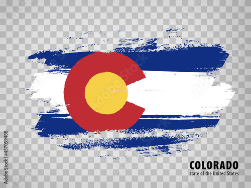 Flag of Colorado from brush strokes. United States of America.  Flag Colorado  with title on transparent background for your web site design,  app, UI. Stock vector. Vector illustration. EPS10.
