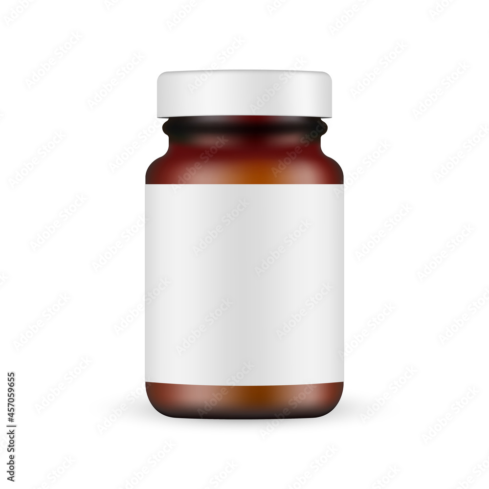 Dark Amber Jar Mockup for Supplements or Pills, Isolated on White Background. Vector Illustration Dark Amber Jar Mockup for Supplements or Pills, Isolated on White Background. Vector Illustration