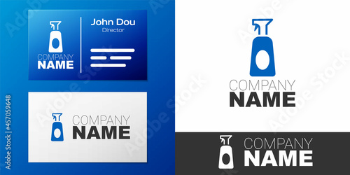 Logotype Cleaning spray bottle with detergent liquid icon isolated on white background. Logo design template element. Vector