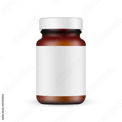 Dark Amber Jar Mockup for Supplements or Pills, Isolated on White Background. Vector Illustration