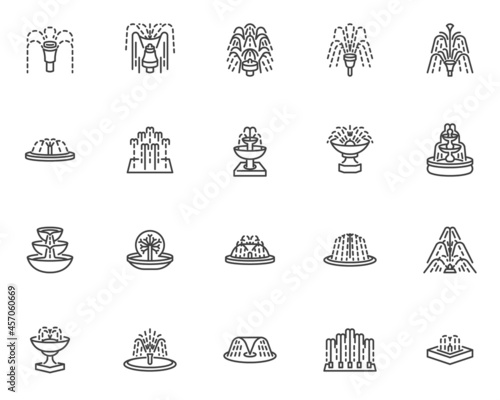 Water fountain line icons set
