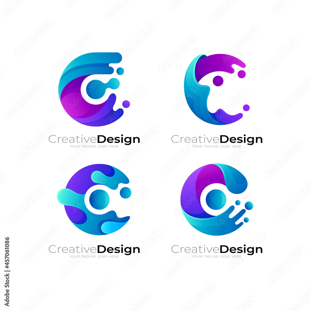 Letter C logo and colorful design vector, 3d style logos