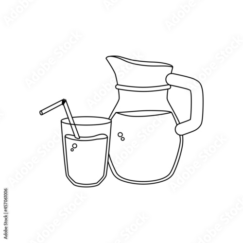 Jug and glass with liquid in the outline style on a white isolated background. Vector illustration of a drink photo