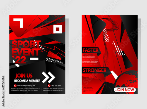 Black, Red and white sport social media banner templates with unique style. Business brochure collection. Leaflet, flyer, book cover, presentation, card  template set for marketing.