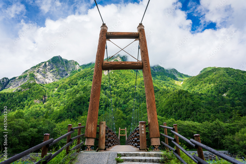 Myojin Bridge against the backdrop of Mount Myojin. Myojin Bridge against the backdrop of Mount Myojin.