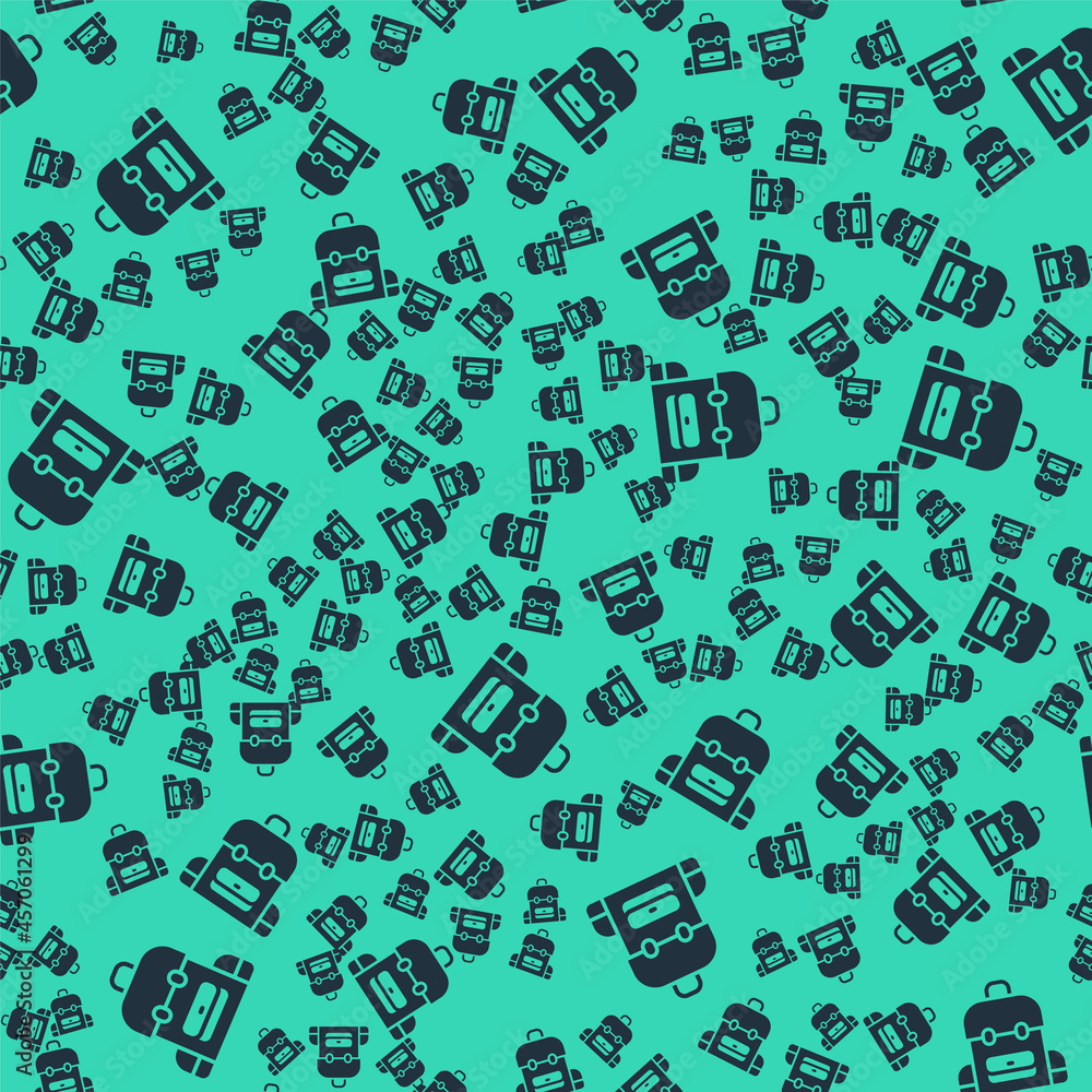 Black School backpack icon isolated seamless pattern on green background. Vector Black School backpack icon isolated seamless pattern on green background. Vector