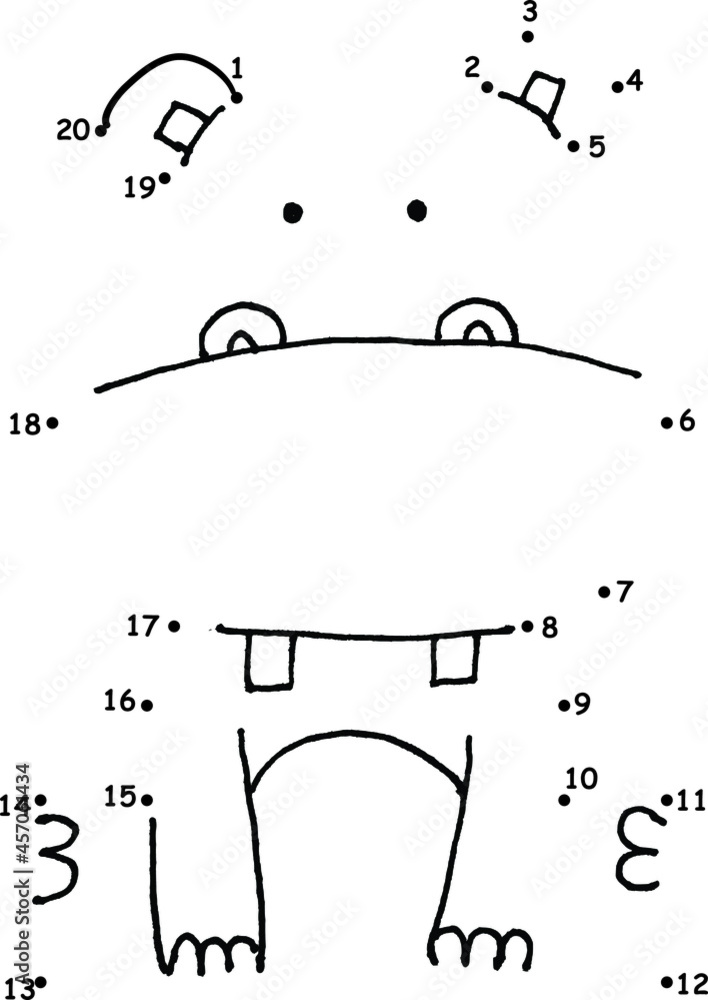 vector cartoon education game join to the dots 1 to 20 drawing hippo activity vector cartoon education game join to the dots 1 to 20 drawing hippo activity
