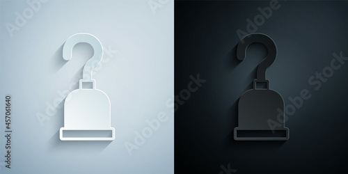 Paper cut Pirate hook icon isolated on grey and black background. Happy Halloween party. Paper art style. Vector