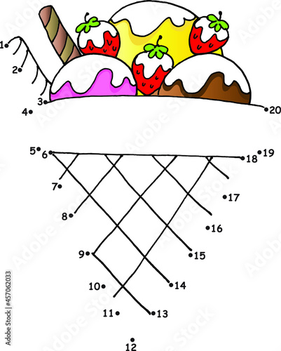 vector cartoon education game join to the dots 1 to 20 drawing ice-cream