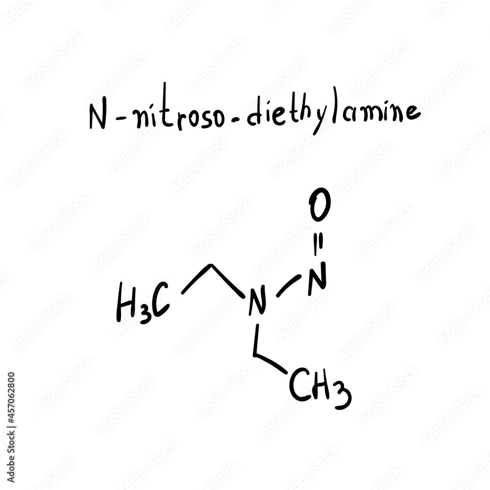 N-Nitroso-diethylamine Molecule Formula Hand Drawn Imitation N-Nitroso-diethylamine Molecule Formula Hand Drawn Imitation