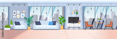 living room interior modern home apartment with panoramic windows horizontal