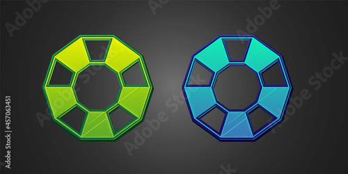 Green and blue Diamond icon isolated on black background. Jewelry symbol. Gem stone. Vector