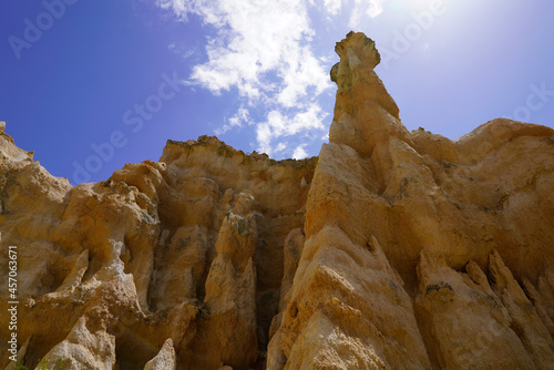 The Organs of Ille on Tet with blue sky summer sun in the French Pyrenees