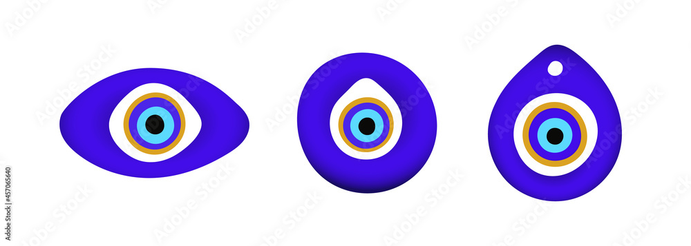 Blue oriental evil eye symbol amulet flat style design vector illustration isolated on white background. Greek or turkish nazar protection talisman. Blue oriental evil eye symbol amulet flat style design vector illustration isolated on white background. Greek or turkish nazar protection talisman.