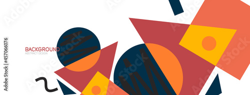 Abstract background. Blocks, lines, triangles, circles composition. Techno or business concept for wallpaper, banner, background, landing page