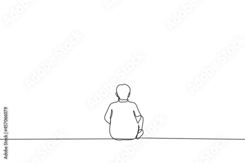 man sits with his back to the viewer - one line drawing. the concept of a little man, loneliness, outsider, loser, recluse