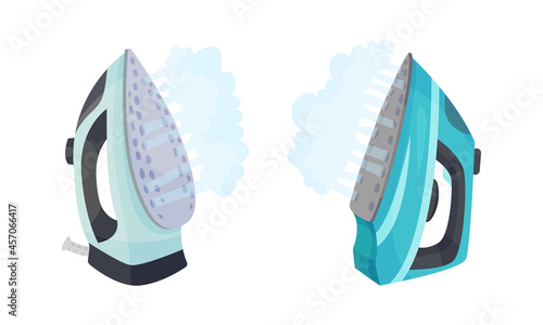Clothes Iron as Home Appliance for Removing Creases on Clothing Vector Set