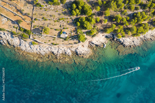 Amazing Adriatic coastline in Croatia  Murter island. Overhead view from drone. 