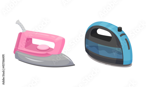 Clothes Iron as Home Appliance for Removing Creases on Clothing Vector Set