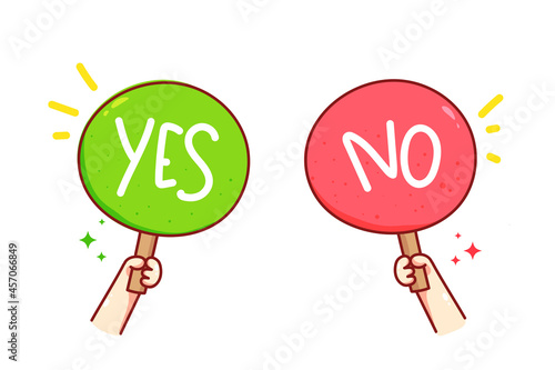 Hand holding Yes or No sign vector art illustration