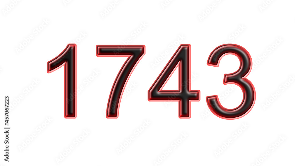 red 1743 number 3d effect white background red 1743 number 3d effect white background