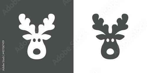 Banner con silueta de cabeza de reno Rudolph en fondo gris y fondo blanco