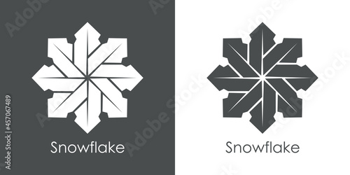 Logotipo silueta de copo de nieve en fondo gris y fondo blanco